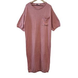 Free People Beach Pink Linen Blend Knit Midi Dress Oversized Lagenlook Size M